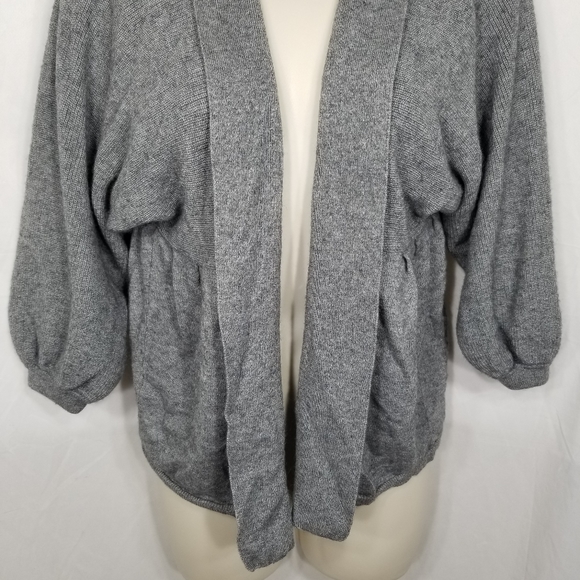 Womens Mainbocher Gray Open Cardigan Sweater Lambs Wool Cashmere Angora Blend M - Picture 3 of 6